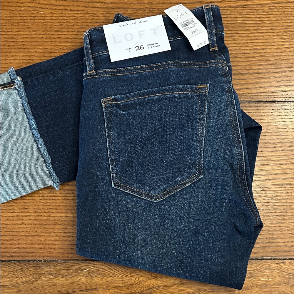 LOFT Indigo Denim Jeans with Frayed Hem